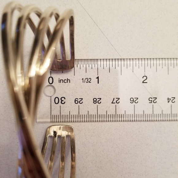 Solid 925 Sterling Silver 4 Bar Twisted Cross Over Open Cuff Bracelet 41.18Grams - Picture 7 of 10